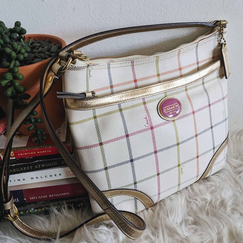 Vintage Coach Tattersall Rainbow Grid Crossbody Purse NOK 1173-F19175 - Picture 5 of 15